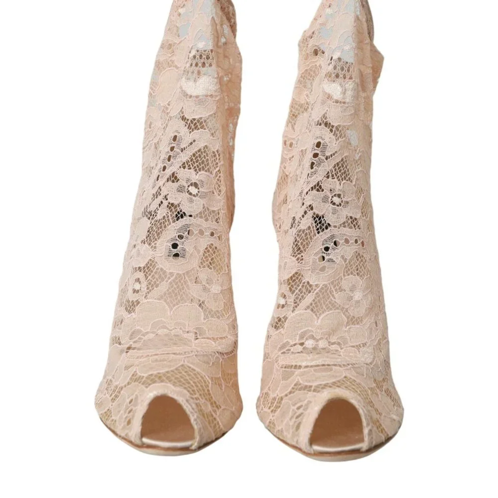 Dolce & Gabbana Beige Stretch Taormina Lace Boots Shoes/EU40.5/US10/Beige - Picture 3 of 6